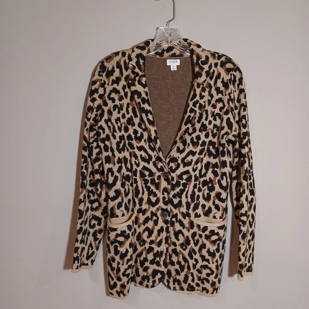 J.Crew Sophie Sweater Blazer in Heather Acorn Leopard Size XS